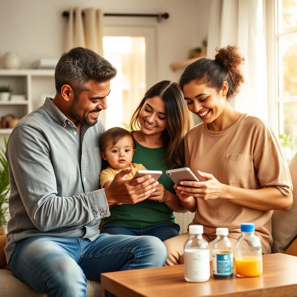Família organizando medicamentos em casa com o app