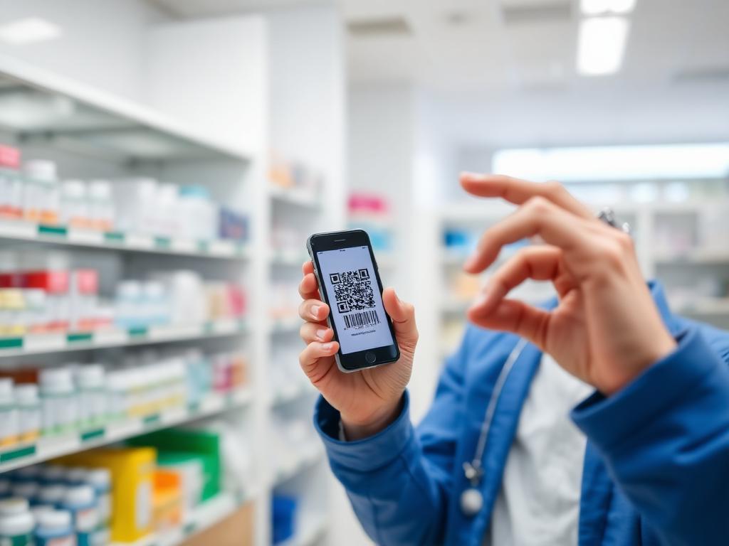 Colaborador escaneando o medicamento na farmácia